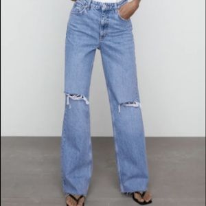 Zara high rise wide leg denim jeans